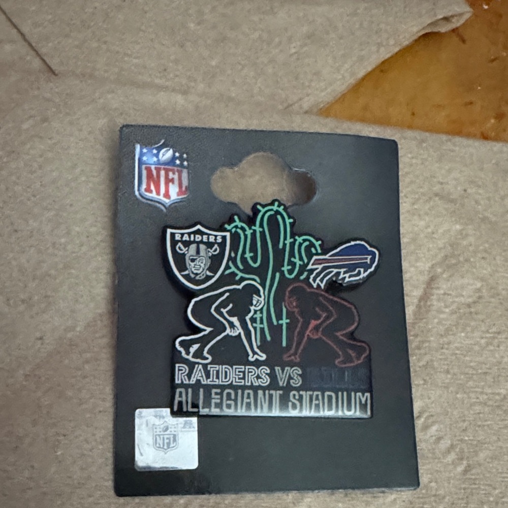 NFL NWOT LV Raiders vs Buffalo Bills Allegiant Stadium Pin with Cactus Design